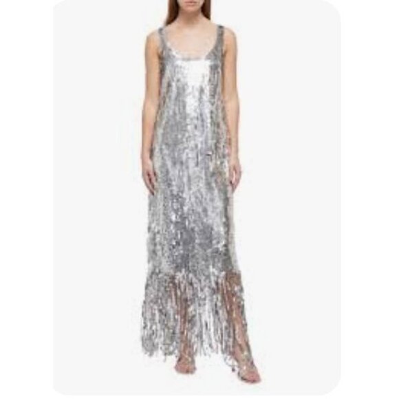 SIMKHAI Ayala Gown Silver Sequin Fringe Dress NWT  - Size 2 - Picture 14 of 16